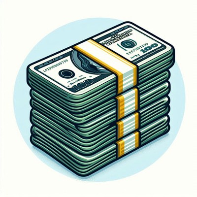 A stack of hundred dollar bills sits on a table