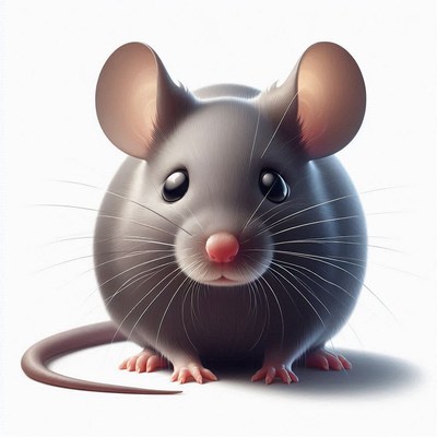 A small gray mouse sits against a white background