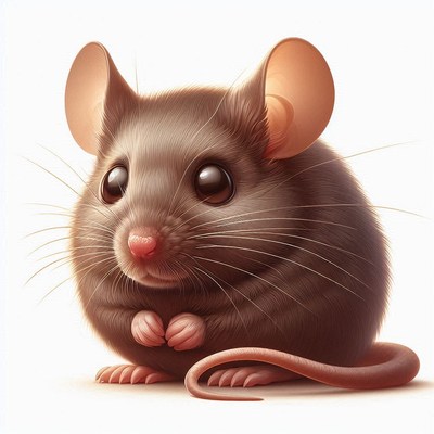 A small gray mouse sits on a white background