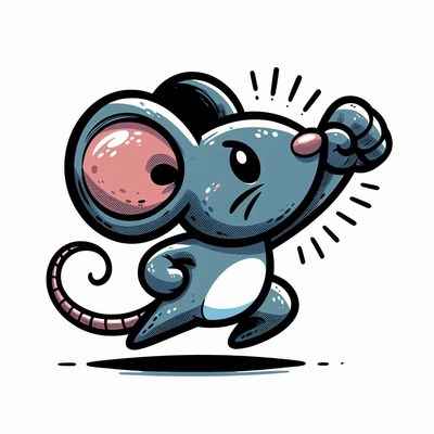 A cartoon mouse runs and punches
