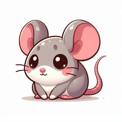 A cute cartoon mouse sits on a white background