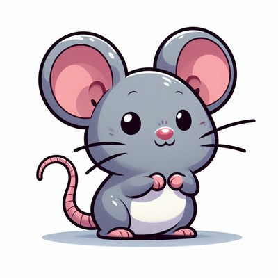 A cute gray mouse stands with its paws clasped