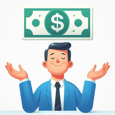 A man with his hands open welcomes money