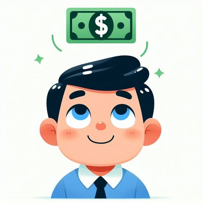 A man looks up at a dollar bill