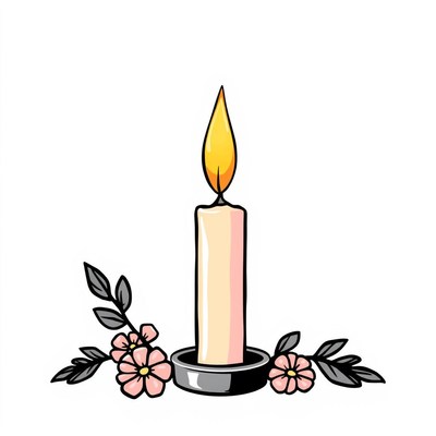 A lit candle with flowers