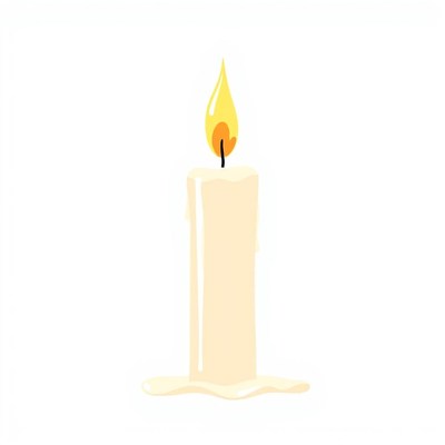 A white candle burns with a yellow flame