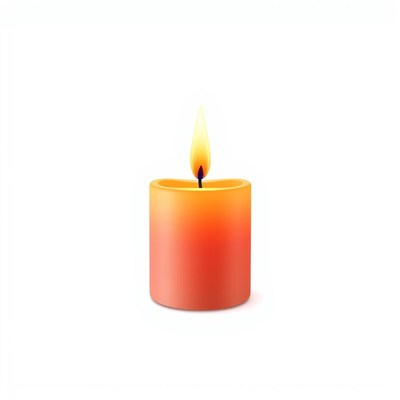 A single candle burns brightly on a white background