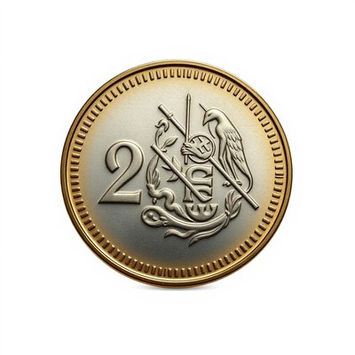 A silver two-euro coin with the european union symbol