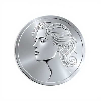 A silver coin with a woman's profile