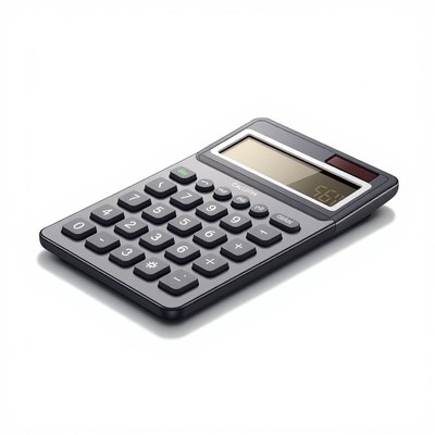 A black calculator with a digital display