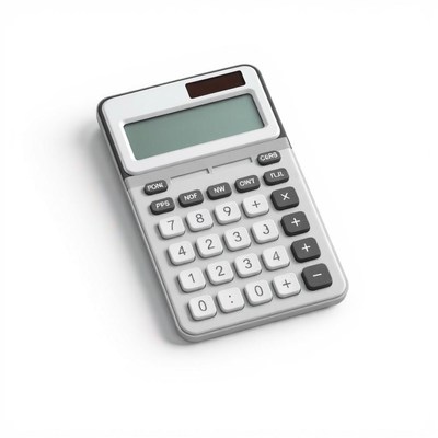 A calculator sits on a white surface