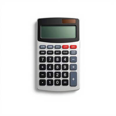 A calculator sits on a white surface