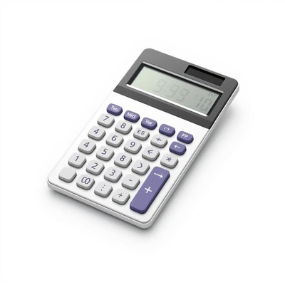 A white calculator sits on a white surface