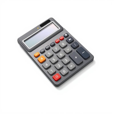 A simple calculator sits on a white surface