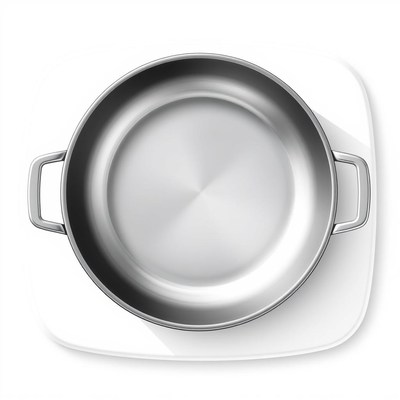 A stainless steel pot sits on a white countertop