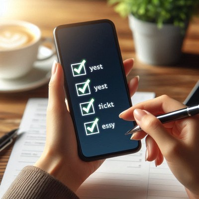 A person checks off items on a checklist on their phone