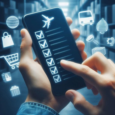 A person checks off items on a mobile checklist