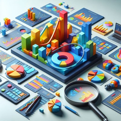 Colorful charts and graphs represent data analysis