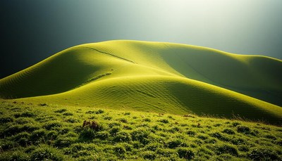A rolling green hill in the afternoon sun