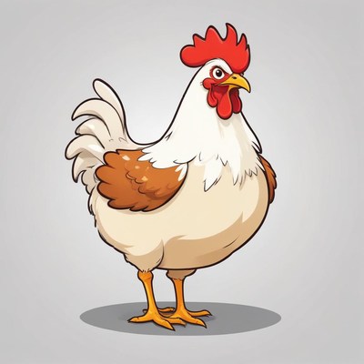 A cartoon rooster stands on a gray background
