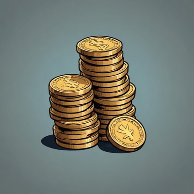 Stacks of gold coins on a blue background