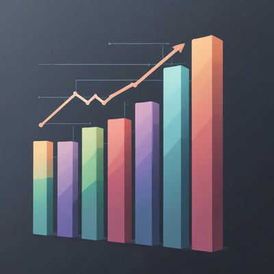 A colorful bar graph shows upward growth
