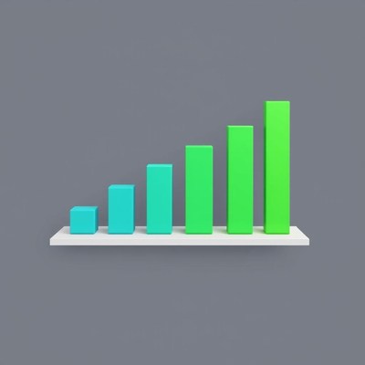 A green and blue bar graph shows an upward trend