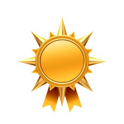 A gold medal with a yellow ribbon