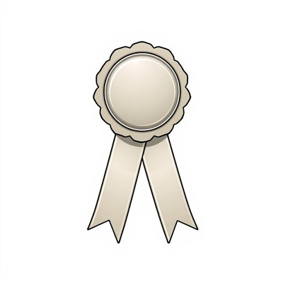 A white ribbon with a circular medal