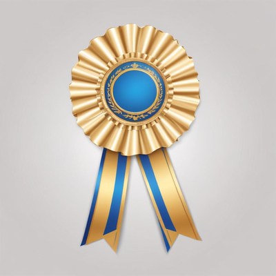 A gold and blue ribbon is awarded for excellence