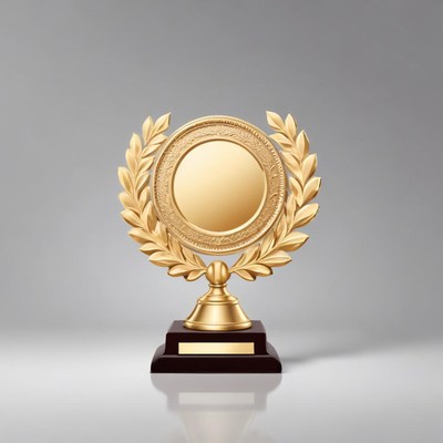 A gold trophy sits on a table