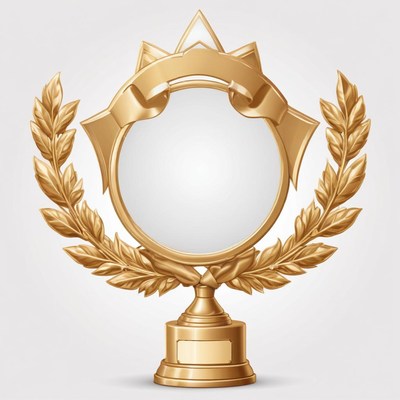 A gold trophy with a laurel wreath