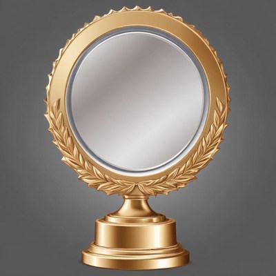 A gold trophy with a laurel wreath design