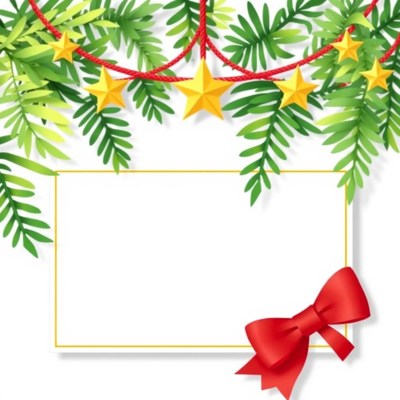 A blank card with festive greenery and stars