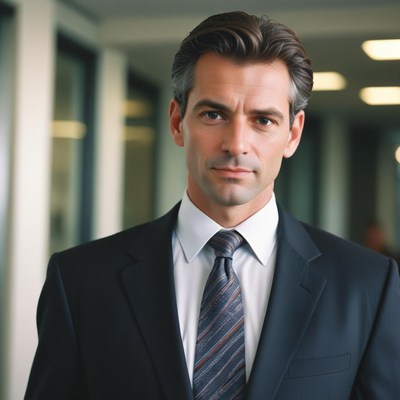 A businessman stands in an office