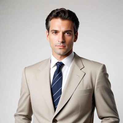 A man in a suit looks at the camera