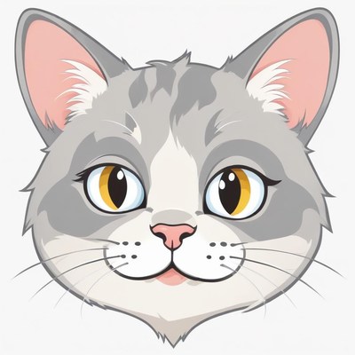 Grey cat with pink ears and yellow eyes stares