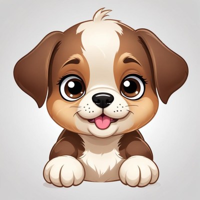 A cute cartoon puppy peeks over a surface