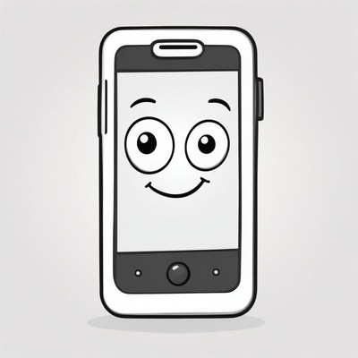A cartoon smartphone with a happy face