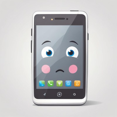 A cartoon smartphone with a sad expression