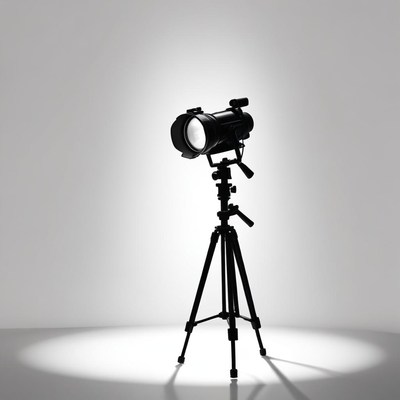 A spotlight is set up on a tripod