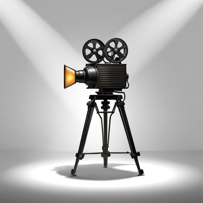 A vintage film camera on a tripod