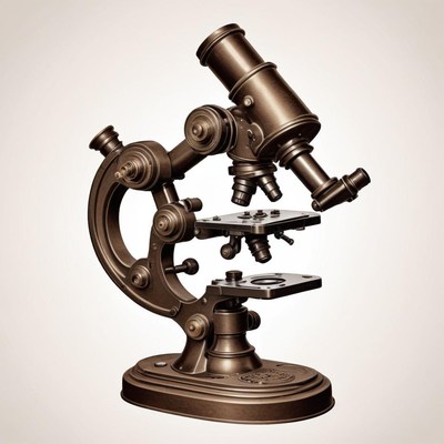 An antique microscope stands ready for observation