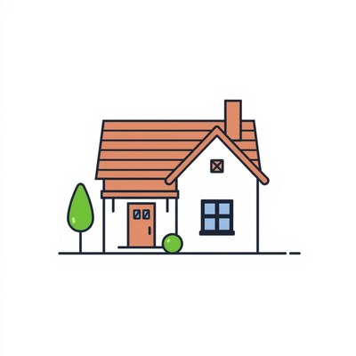 A white house with a red roof on a white backdrop