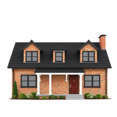 A brick house with a black roof