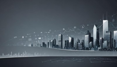 A cityscape with white lines showing growth and progress