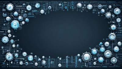 Abstract digital design with gears and icons