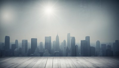 A city skyline on a cloudy day