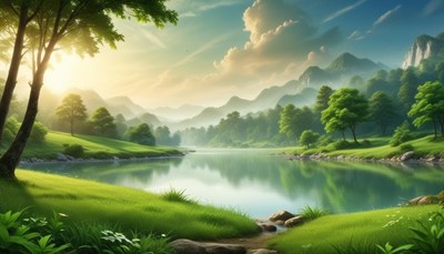 A serene morning with a river in a valley