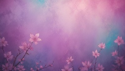 Pink flowers bloom against a purple sky